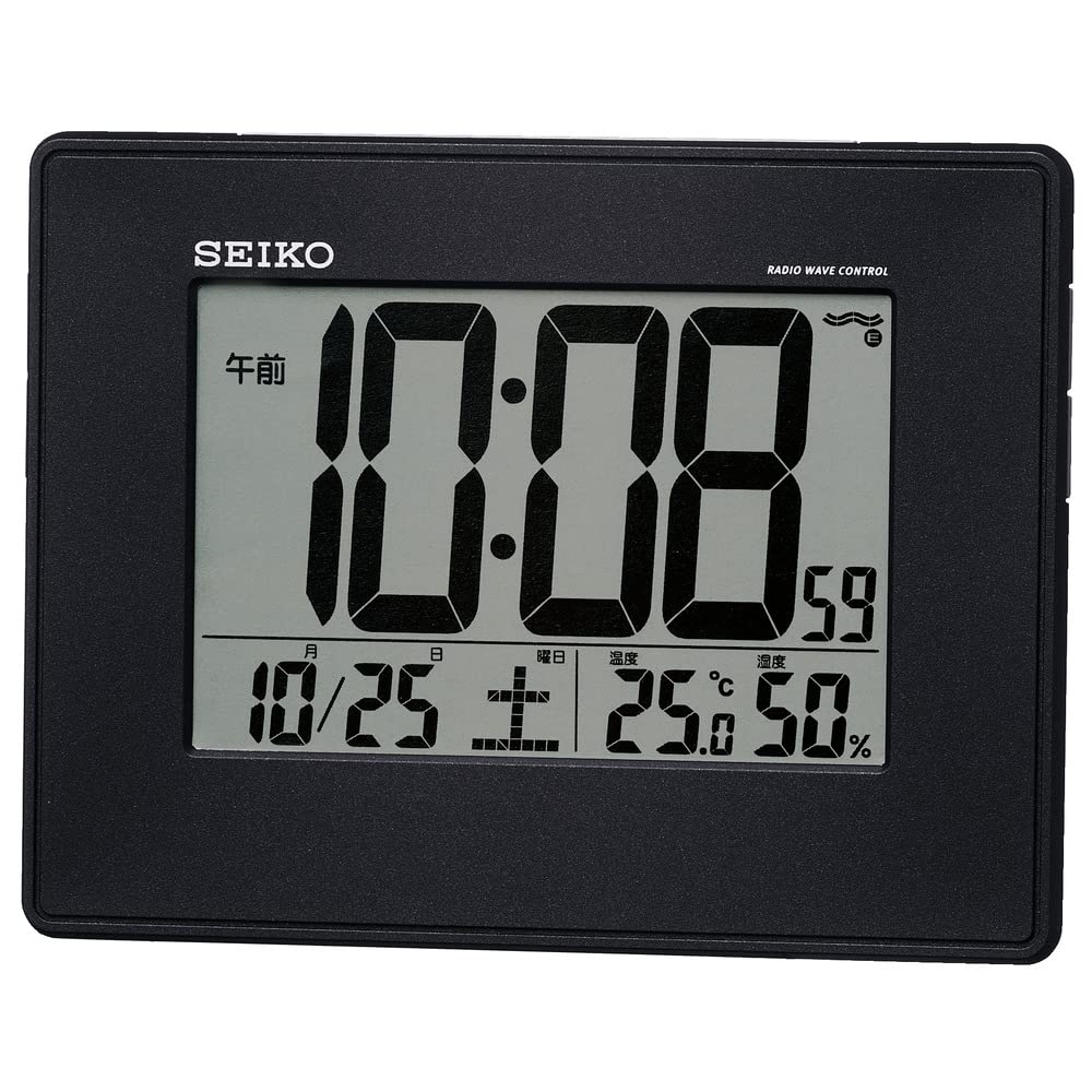 セイコー クロック 目覚まし時計 電波 デジタル 掛置兼用 カレンダー 温度 湿度 表示 大型画面 黒 メタリック SQ770K SEIKO