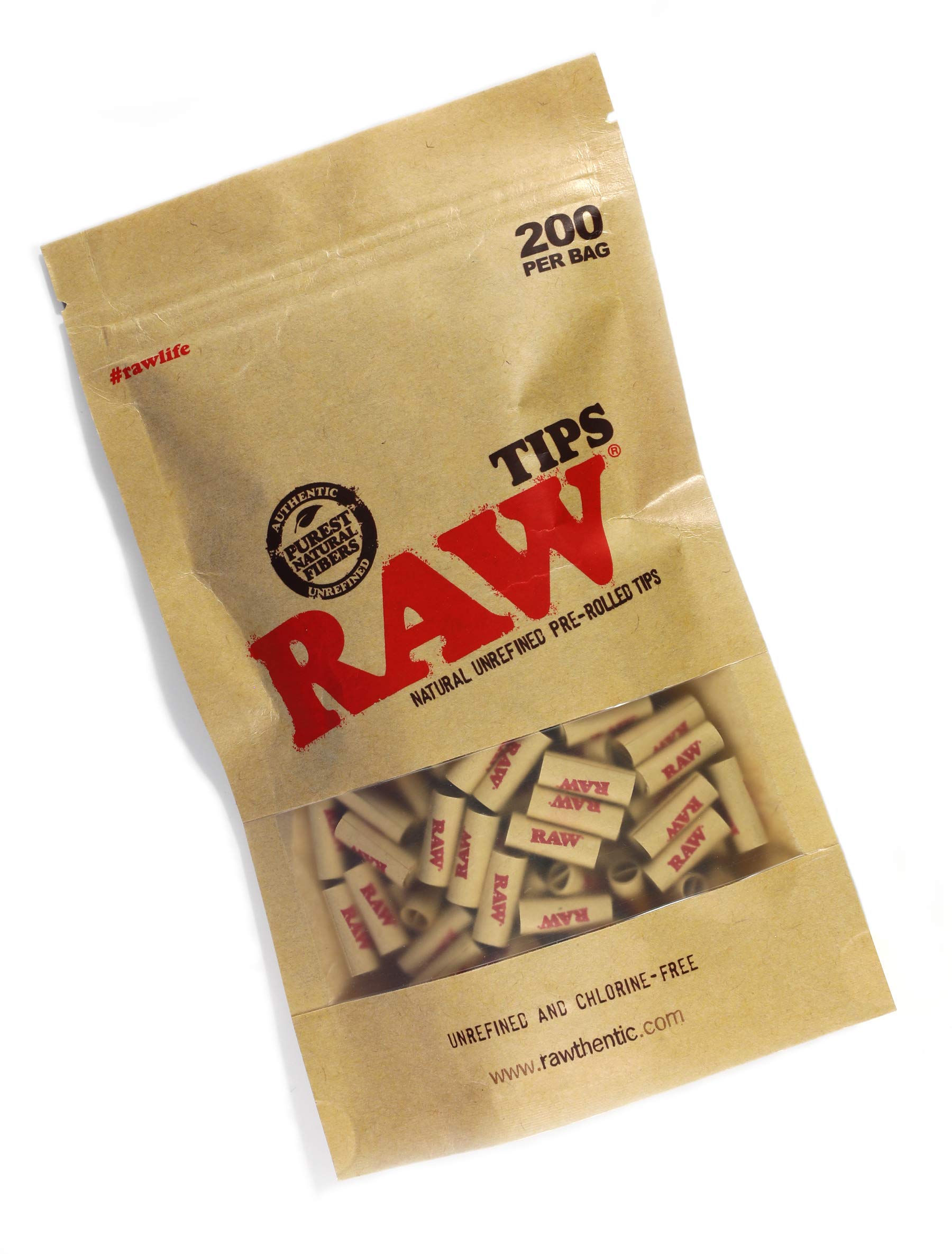 RAW / ロウ NATURAL UNREFINED PRE-ROLLED TIPS 200個入りパック チップ ローチ フィルター