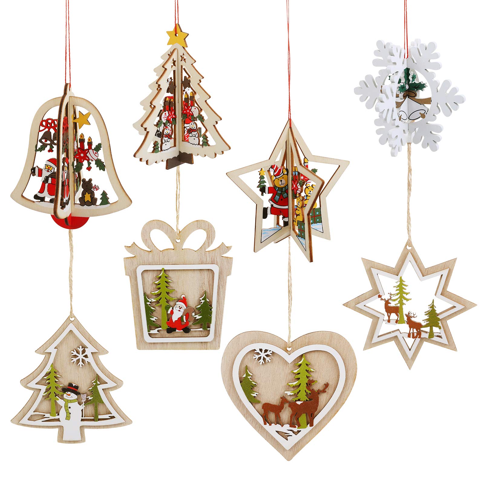 LEMESO クリスマス 飾り オーナメント クリスマスツリー オーナメント 飾り 木製 ストラップ 3D 立体 8デザイン デコレーション ドロップ