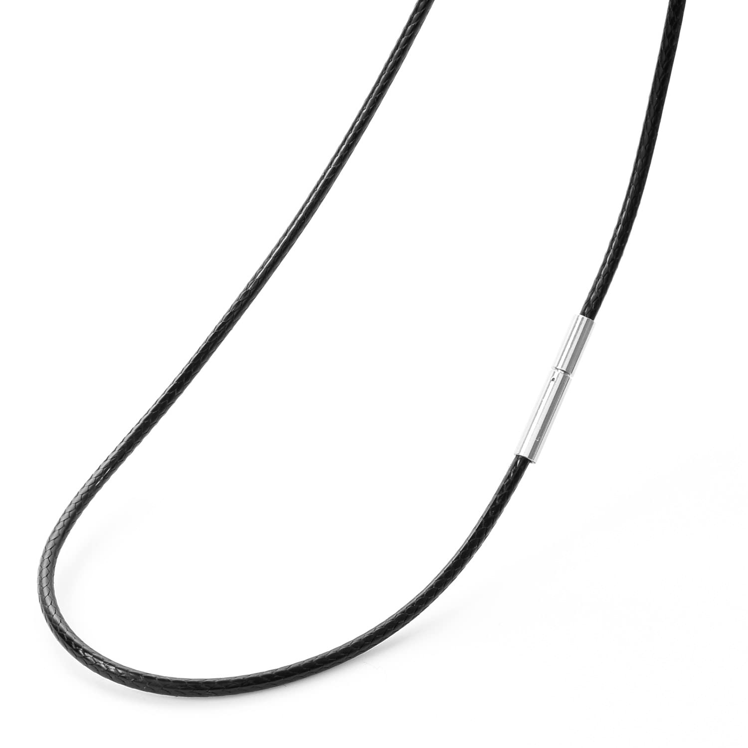 [SEIYA INTERNATIONAL] 紐 ネックレス メンズ チェーン チョーカー ワックスコード ステンレス アクセサリー (ブラック 2mm 50cm)
