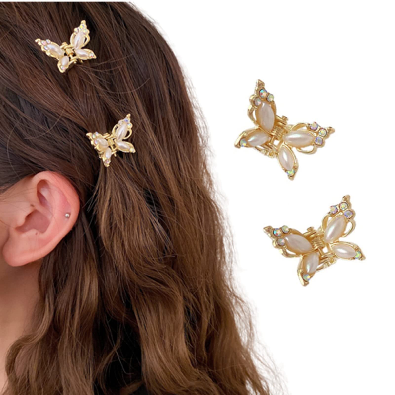 ヘアクリップ ミニ 蝶々 2個セット バンスクリップ 小さめ パール 髪留め クリップ 髪飾り 可愛い キラキラ ヘアアクセサリー ヘアピン