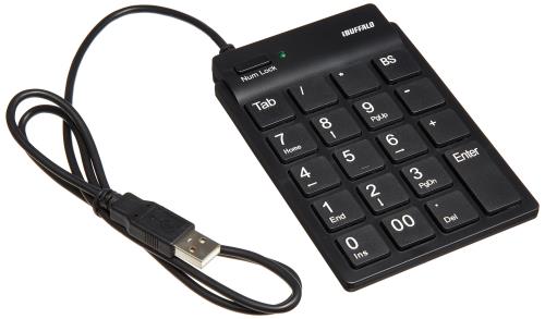 i BUFFALO テンキーボード USBハブ付 スリム 独立キー Tabキー付 ブラック BSTKH07BK