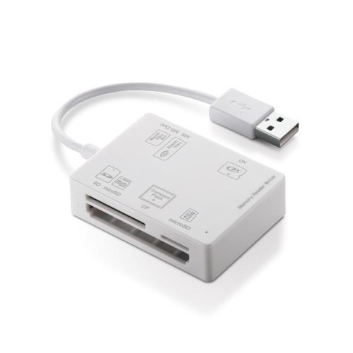 エレコム カードリーダー USB2.0 ケーブル一体型 コンパクトモデル 58メディア対応 ホワイト MR-A012WH