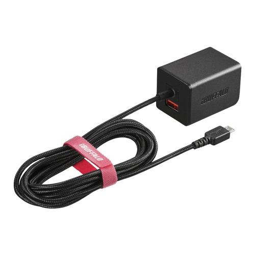 BUFFALO USB充電器 2.4A急速 micro USB1.8m/USB×1 オートパワーセレクト搭載 高耐久ファブリックケーブル ブラック BSMPA2401BC2BK Nintendo cl
