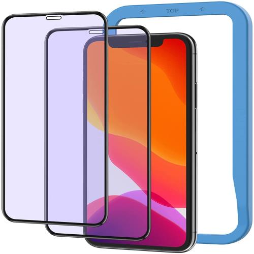 NIMASO ガラスフィルム ブルーライトカット i Phone11 用 i Phone XR 用 強化 ガラス 保護 フィルム 全面保護 ガイド枠付き 2枚セット NSP19H37
