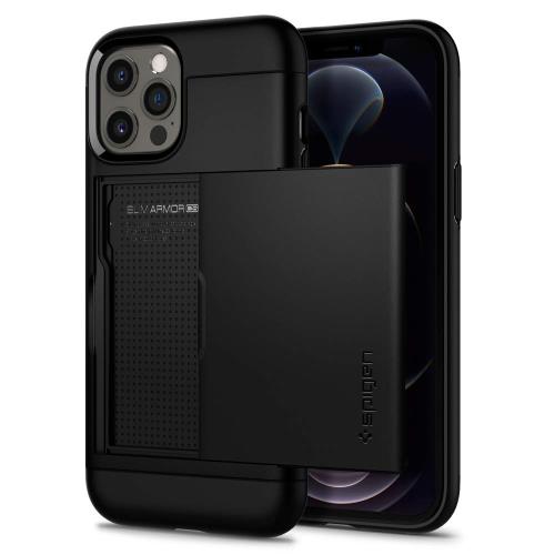 Spigen i Phone12Pro Max ケース カード 収納 耐衝撃 米軍MIL規格取得 落下防止 IC カード 収納 ポケット パスケース アイフォン12プロマックスケース スリム・アーマー