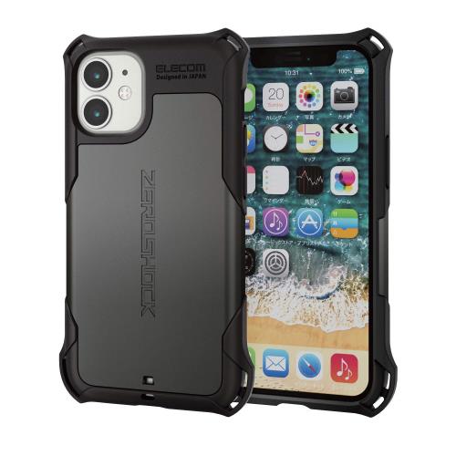 エレコム i Phone 12 mini ケース Qi充電対応 ハイブリッド ZEROSHOCK 耐衝撃 スタンダード ガンメタリック PM-A20AZEROGM