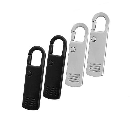 サムコス ファスナー 引き手 交換用 4個セット 金属製 簡単に取り付 カバン/財布/衣類/靴 ファスナー修理 交換用 DIY 手芸 手作り 裁縫 (シルバー+ブラック)