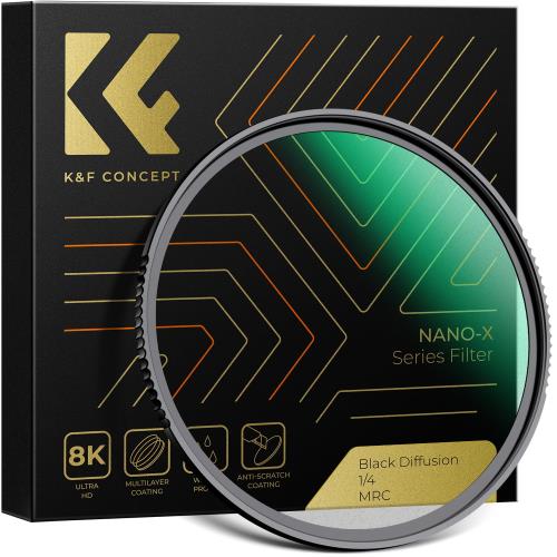 KF Concept 82mm ブラックミスト1/4 ソフト効果 1/4 コントラスト調整用 ソフト描写用フィルター 日本製AGC光学ガラス 航空アルミ材質 薄枠 撥水 撥油 擦り傷防止（82mm B
