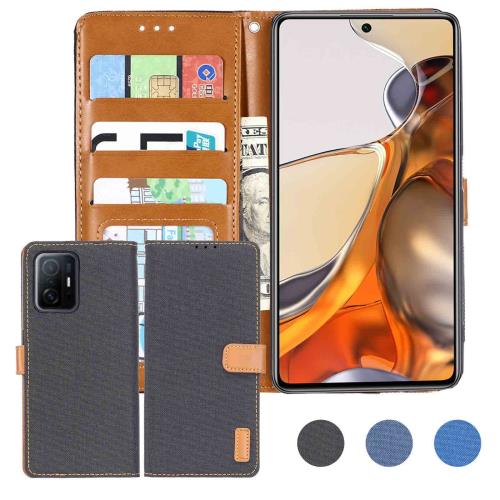 Anrek Xiaomi Mi 11T / Mi 11T Pro 対応 XIAOMI デニム材料 手帳ケース (ブラック) ミー11tプロ mi11t pro ケース カバー 手帳型 カード収納 サイ