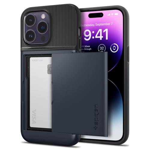 Spigen i Phone14Pro Max ケース カード 手帳型 収納ケース 2重構造 耐衝撃 米軍MIL規格取得 落下防止 IC カード ポケット パスケース スリム・アーマー CS ACS0