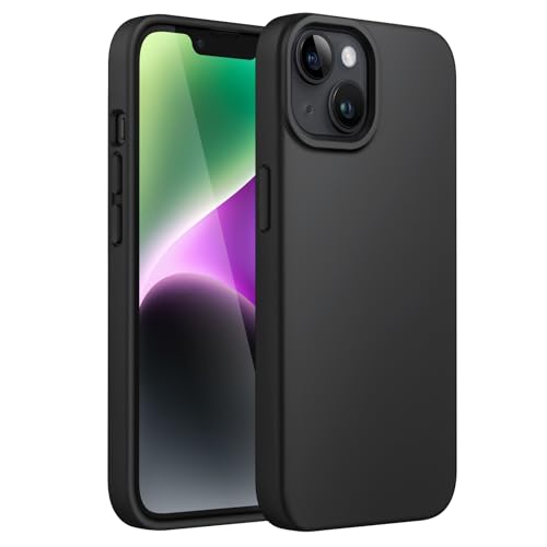 JEDirect i Phone 14 6.1インチ用 シリコンケース シルキーソフトタッチフルボディ保護ケース マイクロファイバーライニング付き耐衝撃カバー (ブラック)