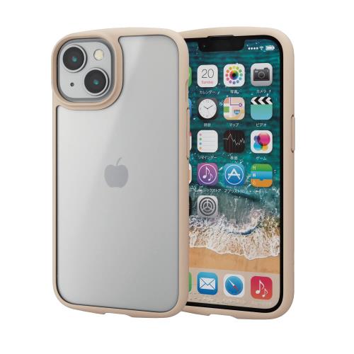エレコム i Phone 14 / 13 ケース カバー 背面ガラス マット加工 指紋防止 半クリア 半透明 TOUGH SLIM LITE ストラップホール付き フレームカラー(アイボリー) PM-
