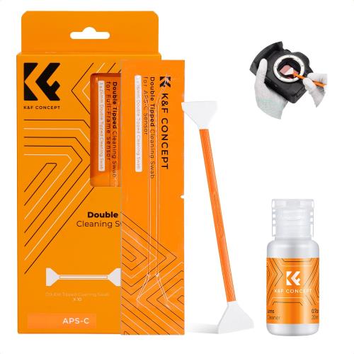 KF Concept センサークリーニングキット 2 点セット ダブルヘッド 16mm APS-Cセンサー用スワブ 20ml クリーナー+10本クリーニング綿棒 センサー専用 クリーニングスティック 
