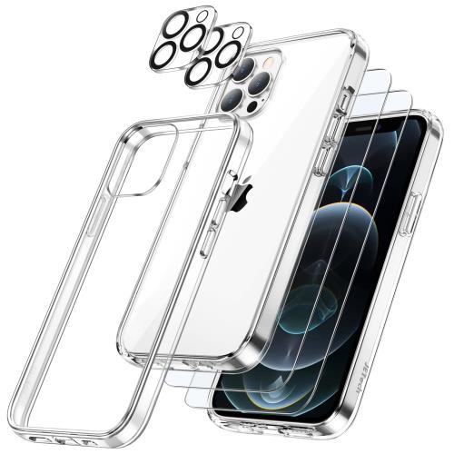 JEDirect 5 in 1 i Phone 12 Pro ケース (6.1インチ専用) 液晶保護 2枚フィルム+2枚カメラレンズフ 黄ばみなしィルム付き 全面保護 強化ガラスフィルム 耐衝撃カバー