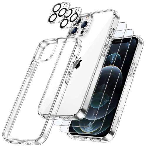 JEDirect 5 in 1 i Phone12Pro Max ケース (12 Pro Max6.7インチ専用) 液晶保護 2枚フィルム+2枚カメラレンズフ 黄ばみなしィルム付き 全面保護 強化ガラ