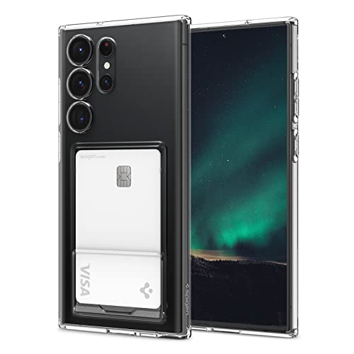 Spigen Galaxy S23 Ultra ケース カード [ SC-52D SCG20 ] [1枚入り] TPU クリア 手帳型 収納ケース 米軍MIL規格取得 超薄型 超軽量 クリスタル・スロ