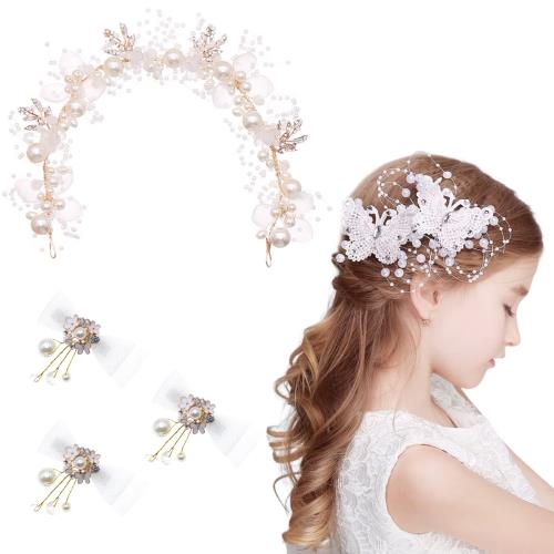 サムコス 髪飾り 3種セット 子供 こども 花 蝶々 リボン ヘアアクセサリー ヘアークリップ ヘアピン カチューシャ 髪留め ヘッドドレス 結婚式 発表会 卒業式 写真撮影 キッズ 子供髪飾り (ホ