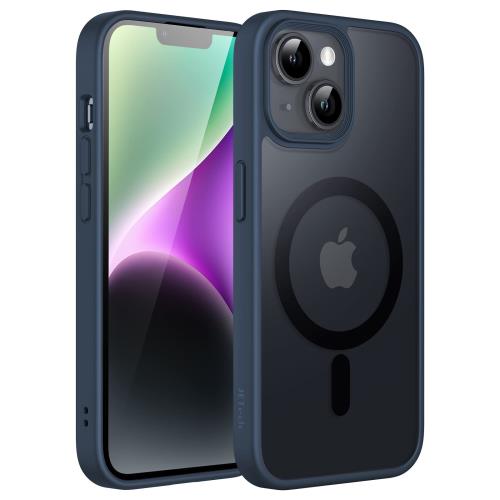 JEDirect i Phone 14 Plus 6.7インチ用 マグネット ケース Mag Safeに対応 半透明のマット背面 薄型 耐衝撃 カバー (ストームブルー)