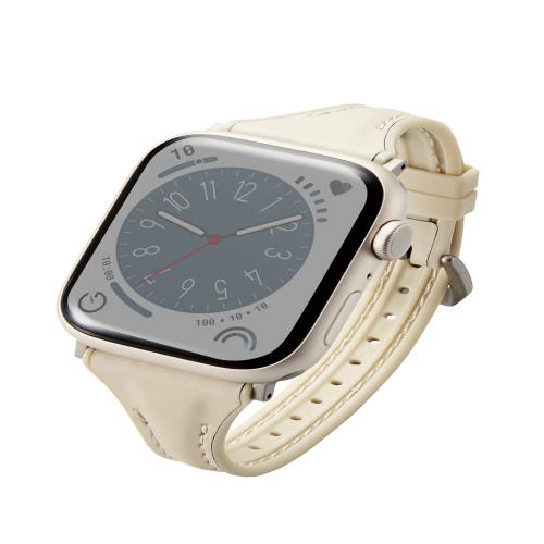 [エレコム] アップルウォッチ Watch バンド 49mm 45mm 44mm 42mm / Ultra SE2 SE 8 7 6 5 4 3 2 1 対応 革 レザー TPU スリム グレージュ 