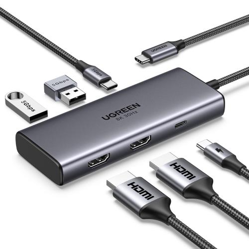 UGREEN Revodok 206 6 in 1 USB Cハブ 2*HDMI出力 ドッキングステーション 4K@60Hz 単一出力8K@30Hz 100W PD急速充電 5Gbps高速データ転送 