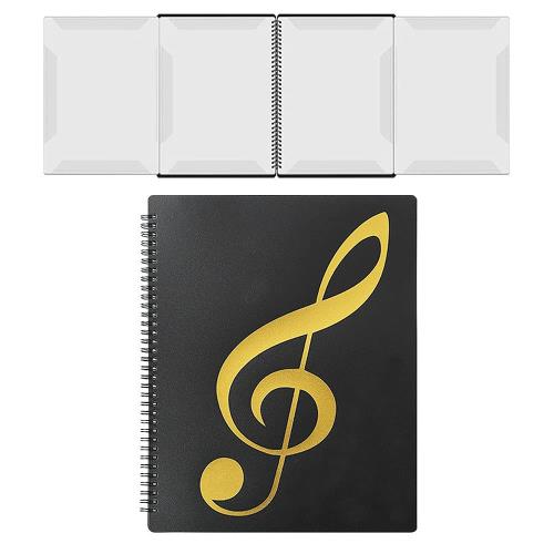 楽譜ファイル 4ページ展開 A4サイズ 10枚で40面収納 譜面 作曲 レッスン ファイル 5色 書き込みできる 反射しない 見開き ピアノ 電子ピアノ アクセサリー (ブラック)