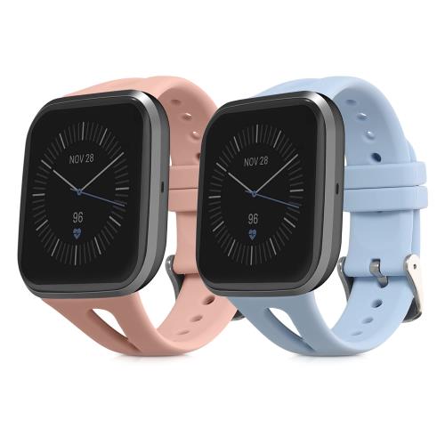 kwmobile Fitbit Versa 4 / Sense 2 / Versa 3 / Sense対応 交換 アームバンド - 2x TPU シリコン バンド Sサイズ ライトブルー/アンティーク