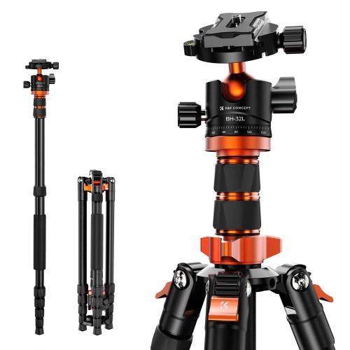 KFConcept カメラ三脚 3段中心軸 一眼レフ 198cm 5段階伸縮 三脚一脚 自由雲台 360度回転 軽量 アルミ コンパクト収納 クイックシュー 式 デジタルカメラ ミラーレス に対応 ナ