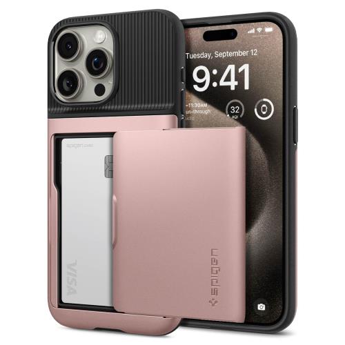 Spigen i Phone 15 Pro ケース 手帳型 カード 2枚 収納 耐衝撃 米軍MIL規格取得 レンズ保護 擦り傷防止 ワイヤレス充電 スリム・アーマー CS ACS06729 (ローズ・