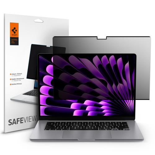Spigen Mac Book Air M3/ M2 15インチ 用 Safe View 覗き見防止 フィルム マグネット式 フィルター Mac Book Air 15インチ 対応 保護 フィルム 1