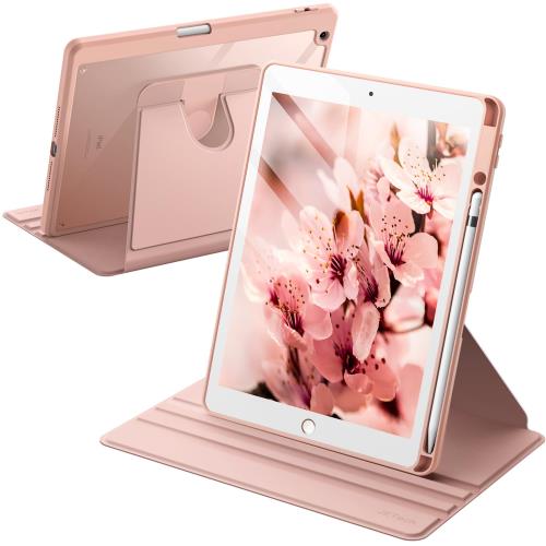 JEDirect 回転ケース i Pad 9/8/7 (10.2インチ、2021/2020/2019モデル、第9/8/7世代用) Pencilホルダー付き 360°保護 スタンドカバー クリアバック 