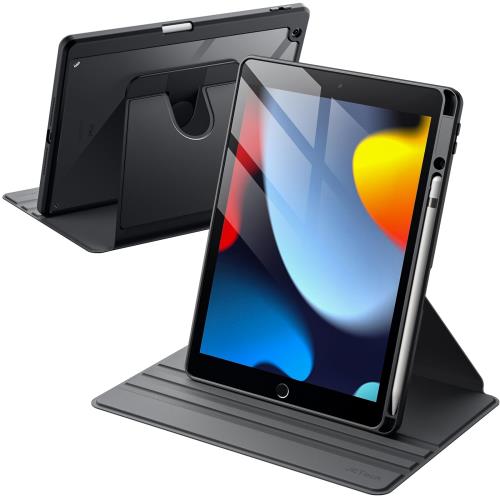 JEDirect 回転ケース i Pad 9/8/7 (10.2インチ、2021/2020/2019モデル、第9/8/7世代用) Pencilホルダー付き 360°保護 スタンドカバー クリアバック 