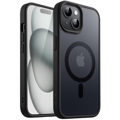 JEDirect i Phone 15 Plus 6.7インチ用 マグネット ケース Mag Safeに対応 半透明のマット背面 薄型 耐衝撃 カバー (ブラック)