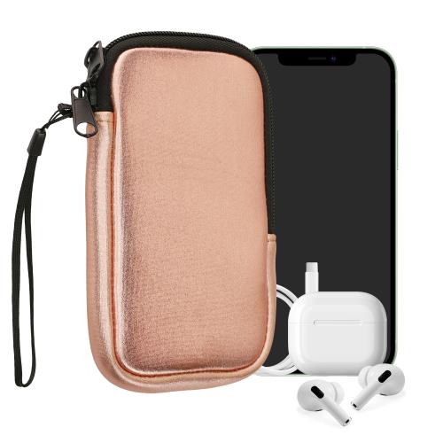kwmobile クッション ポーチ S - 4.5対応 - ネオプレン スマートフォン 保護 ケース メタリックピンクゴールド