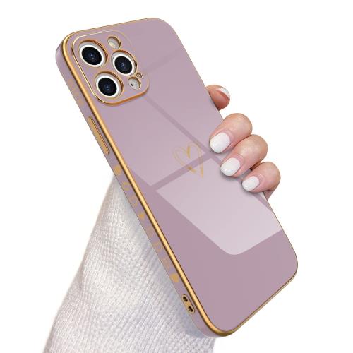 QLTYPRI i Phone 15 Pro Max ケース メッキ加工 ハートソフト TPU カバー おしゃれ 韓国 可愛い 軽量 レンズ保護 落下防止 耐衝撃 スマホケース ワイヤレス充電対応 ス
