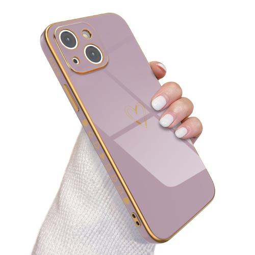 QLTYPRI i Phone 15 ケース メッキ加工 ハートソフト TPU カバー おしゃれ 韓国 可愛い 軽量 レンズ保護 落下防止 耐衝撃 スマホケース ワイヤレス充電対応 ストラップホール付