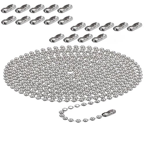 YFFSFDC ボールチェーン キーホルダー用 ボール径2.4mm 全長約 6m ステンレス シルバー チェーン 20個セットコネクター付き シルバー 財布 手作り