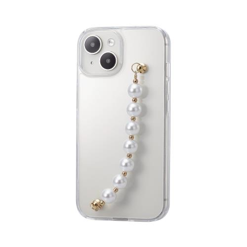エレコム i Phone15 ケース me バンド付き ベルト付き パール ストラップホルダー付属 ストラップホール付き クリア×パールバンド PM-A23AHVHB01