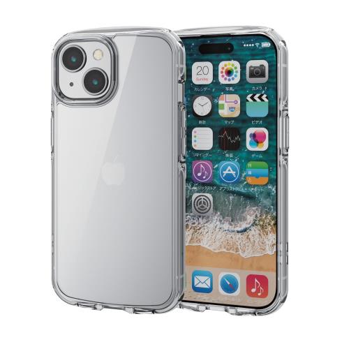 エレコム i Phone15 ケース TOUGH SLIM LITE オールクリア 耐衝撃 衝撃吸収 薄型 軽量 ストラップシート付き ストラップホール付き [全周配置のエアークッションが衝撃を吸収]