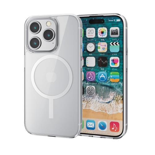 エレコム i Phone15 Pro ケース マグネット 磁力吸着 マグネット内蔵 ワイヤレス充電対応(磁力吸着タイプのみ) ホワイト PM-A23CMAG02WH