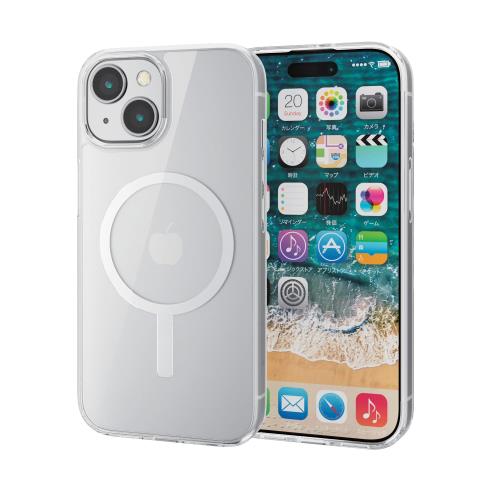 エレコム i Phone15 ケース マグネット 磁力吸着 マグネット内蔵 ワイヤレス充電対応(磁力吸着タイプのみ) ホワイト PM-A23AMAG02WH