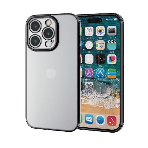 エレコム i Phone15 Pro ケース カメラ保護 ソフト メタリック加工 メタリックブラック PM-A23CUCTMKBK