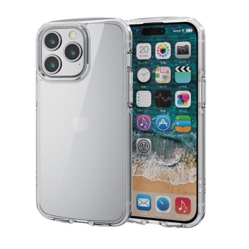 エレコム i Phone15 Pro Max ケース TOUGH SLIM LITE オールクリア 耐衝撃 衝撃吸収 薄型 軽量 ストラップシート付き ストラップホール付き [全周配置のエアークッショ