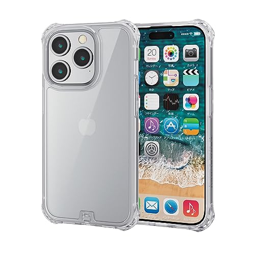 エレコム i Phone15 Pro ケース ZEROSHOCK 透明 耐衝撃 四つ角ダンパー 衝撃吸収フィルム付き ストラップホール付き クリア PM-A23CZEROT2CR