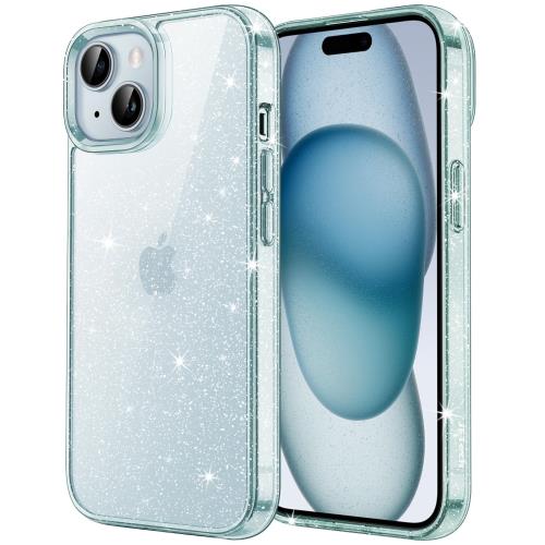JEDirect i Phone 15 (6.1インチ専用) きらきら ケース ブリンブリン 衝撃吸収 バンパーカバー かわいい キラキラ 女性用 (ブルー)