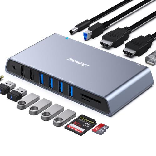 BENFEI 12-in-1 USB 3.0 USB-C ドッキングステーション Docking Station、デュアル HDMI ディスプレイ/6*USB ポート/SD/TF カードリーダー/1G