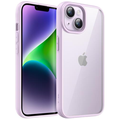JEDirect i Phone 14 6.1インチ用 ケース 耐衝撃スマホバンパーカバー ソリッドカラー マットTPUフレーム 傷つけ防止 クリアバック (パープル)