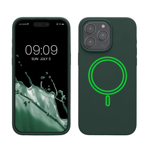kwmobile Apple i Phone 15 Pro Max対応 ケース - Mag Safe対応 マグネット カバー ソフト TPUケース 耐衝撃 - モスグリーン
