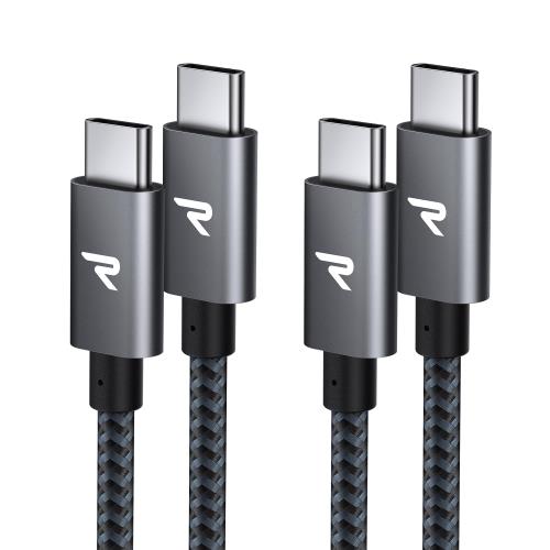 2本セットRAMPOW USB C ケーブル2m+2m/グレー PD対応 60W急速充電データ転送 断線防止 高耐久ナイロン i Phone16/i Phone15シリーズ充電 Macbook Pro
