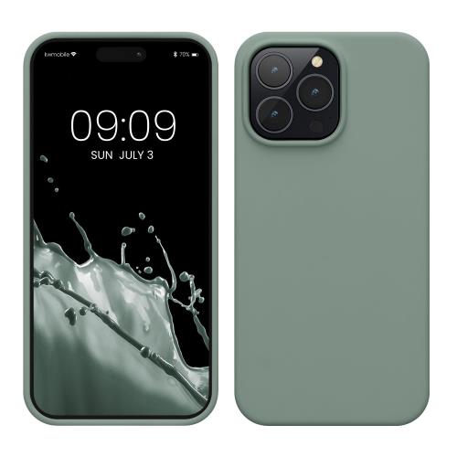 kwmobile スマホケース Apple i Phone 14 Pro Max対応 ケース - 耐衝撃 傷防止 サラサラ - シリコン TPU 雨洗い緑
